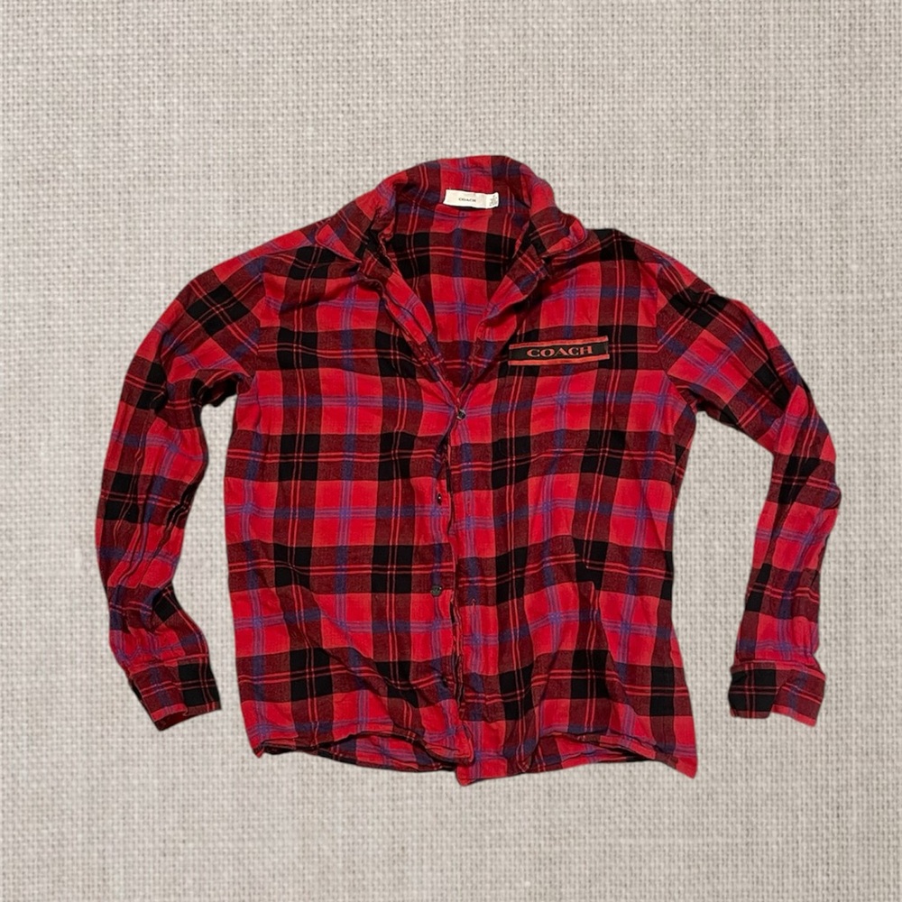 Coach Red Plaid Button Down Flannel Shirt XS
